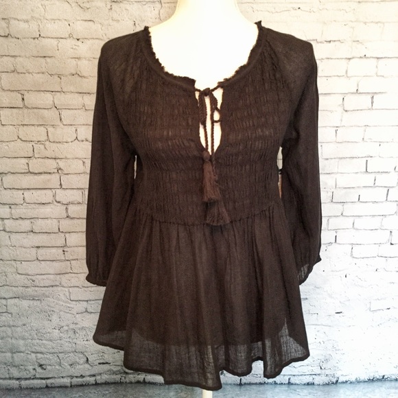 Melrose and Market Split Neck Peasant Blouse Small - Picture 1 of 8